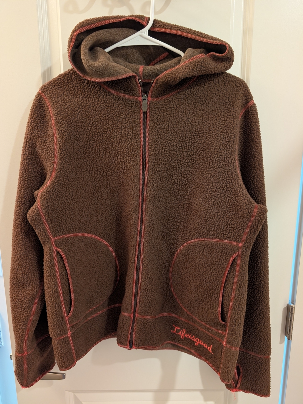 Women's Brown and Pink Life Is Good Sherpa/Teddy Hoodie